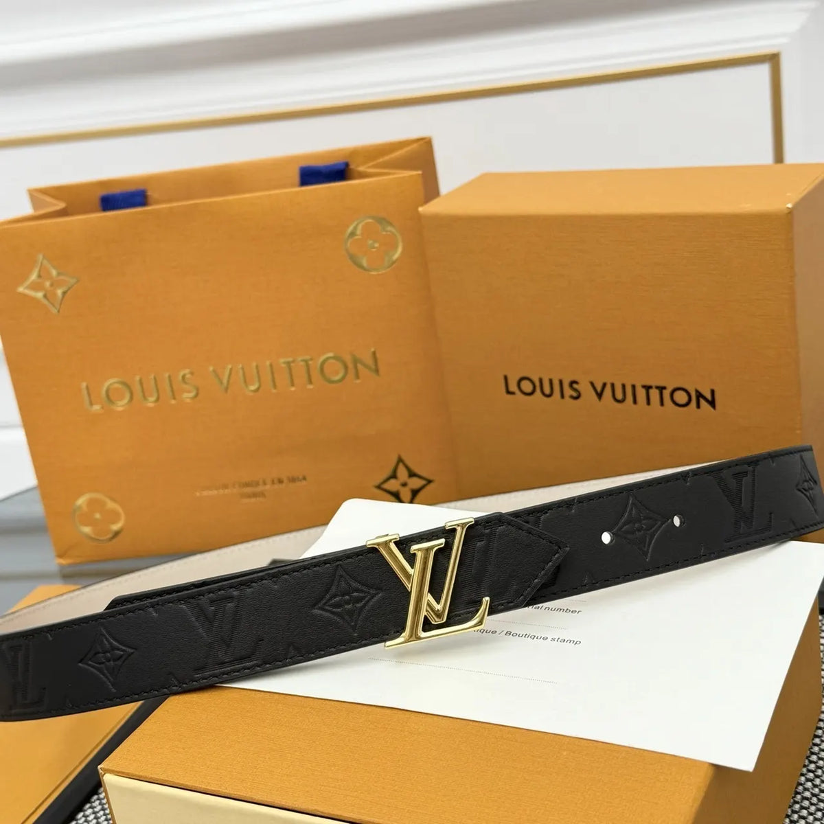 black Louis Vuitton Embossed Leather Belt
