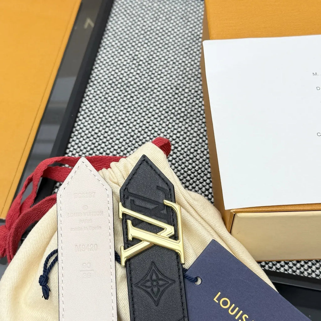 black Louis Vuitton Embossed Leather Belt - Hình 2