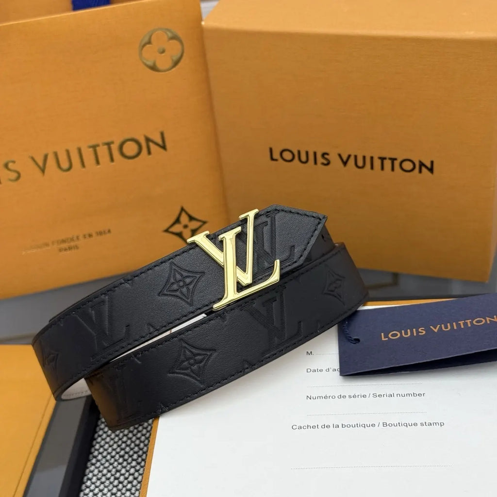 black Louis Vuitton Embossed Leather Belt - Hình 4