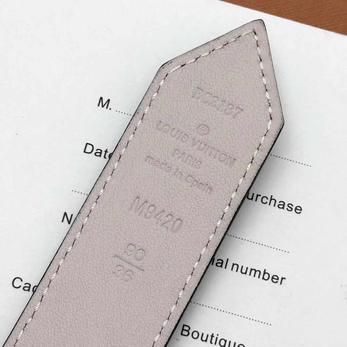 black Louis Vuitton Embossed Leather Belt - Hình 9