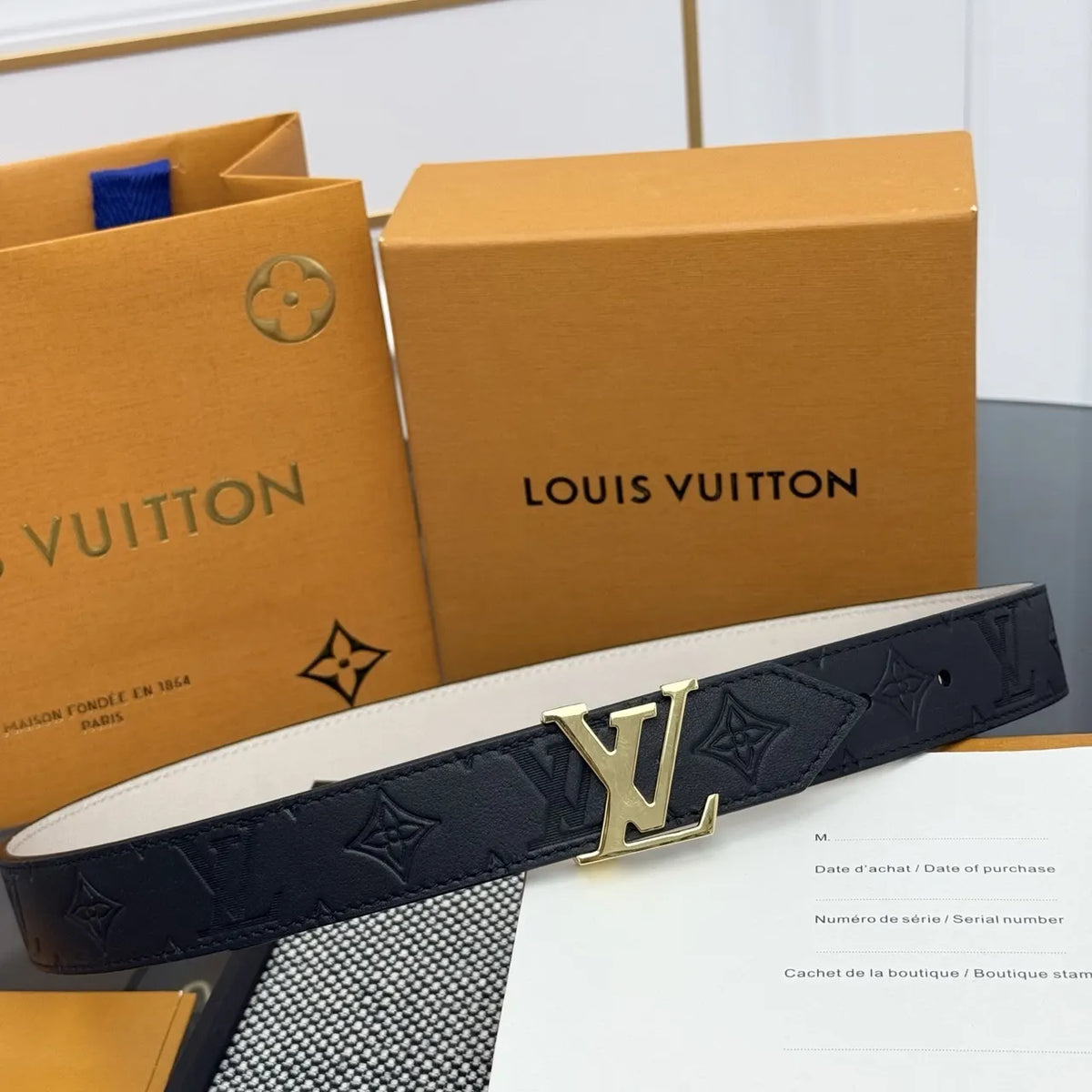 black gold Louis Vuitton Embossed Belt