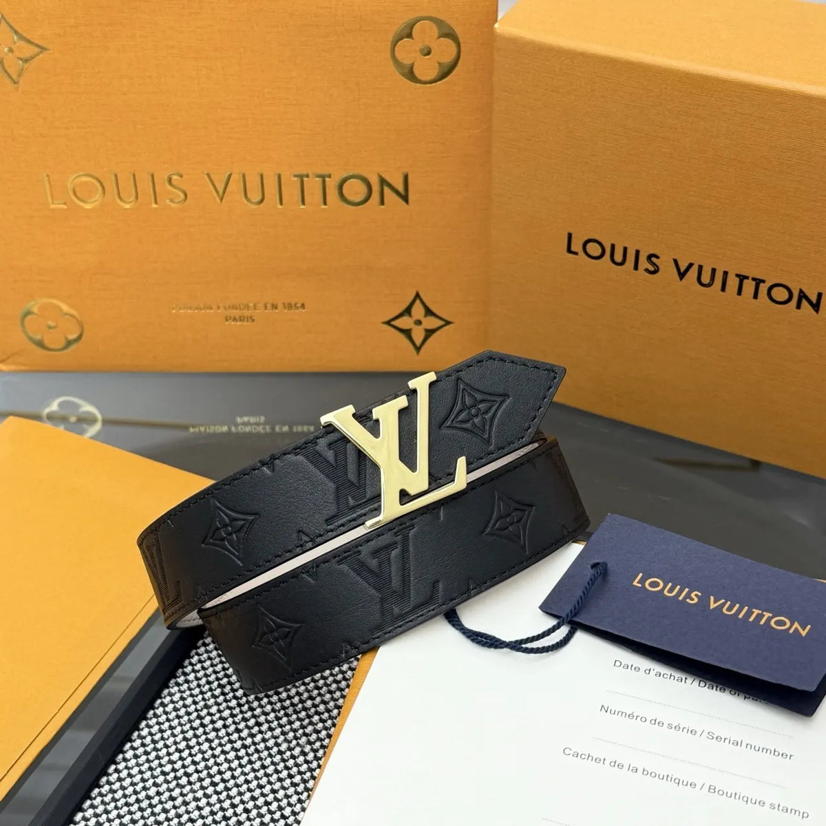 black gold Louis Vuitton Embossed Belt - Hình 4