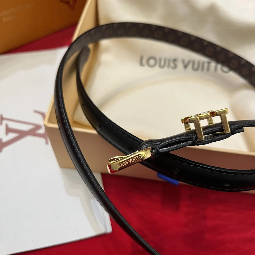 LV Black Leather Monogram Reversible Belt - Hình 8