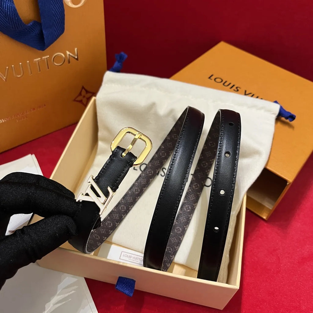 LV Black Leather Skinny Belt
