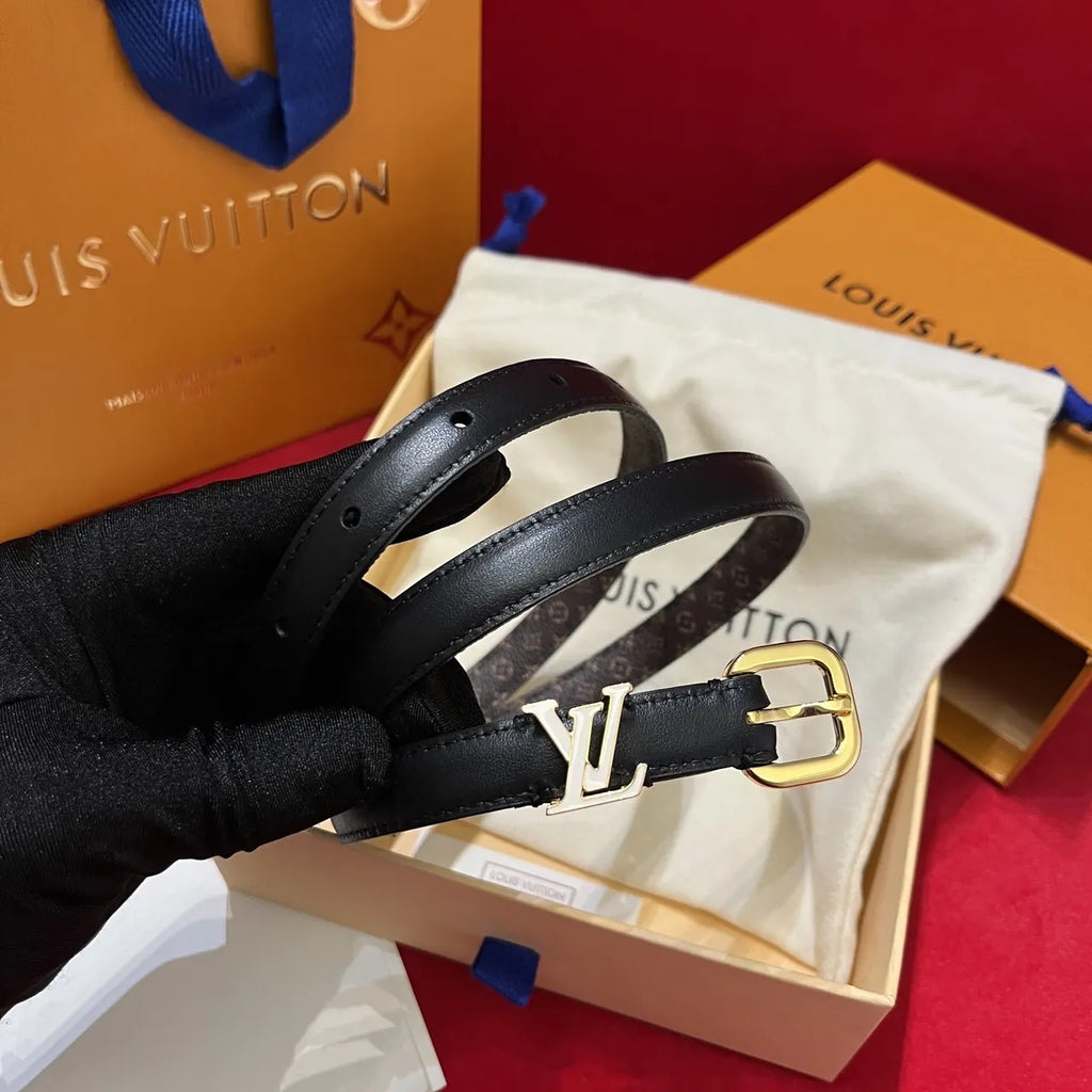 LV Black Leather Skinny Belt - Hình 2
