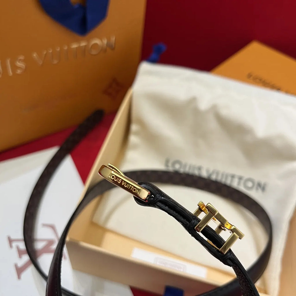 LV Black Leather Skinny Belt - Hình 7