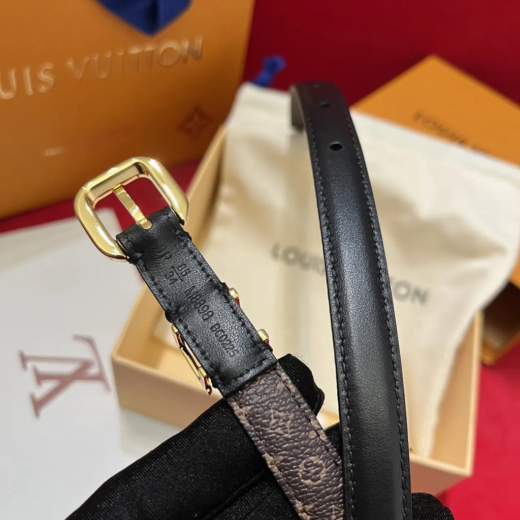 LV Black Leather Skinny Belt - Hình 8