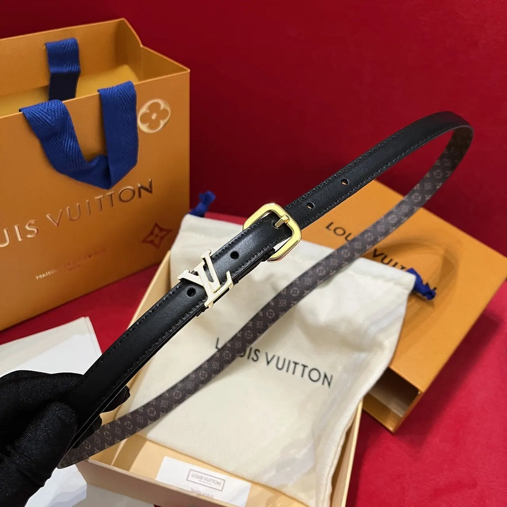 LV Black Leather Skinny Belt - Hình 10