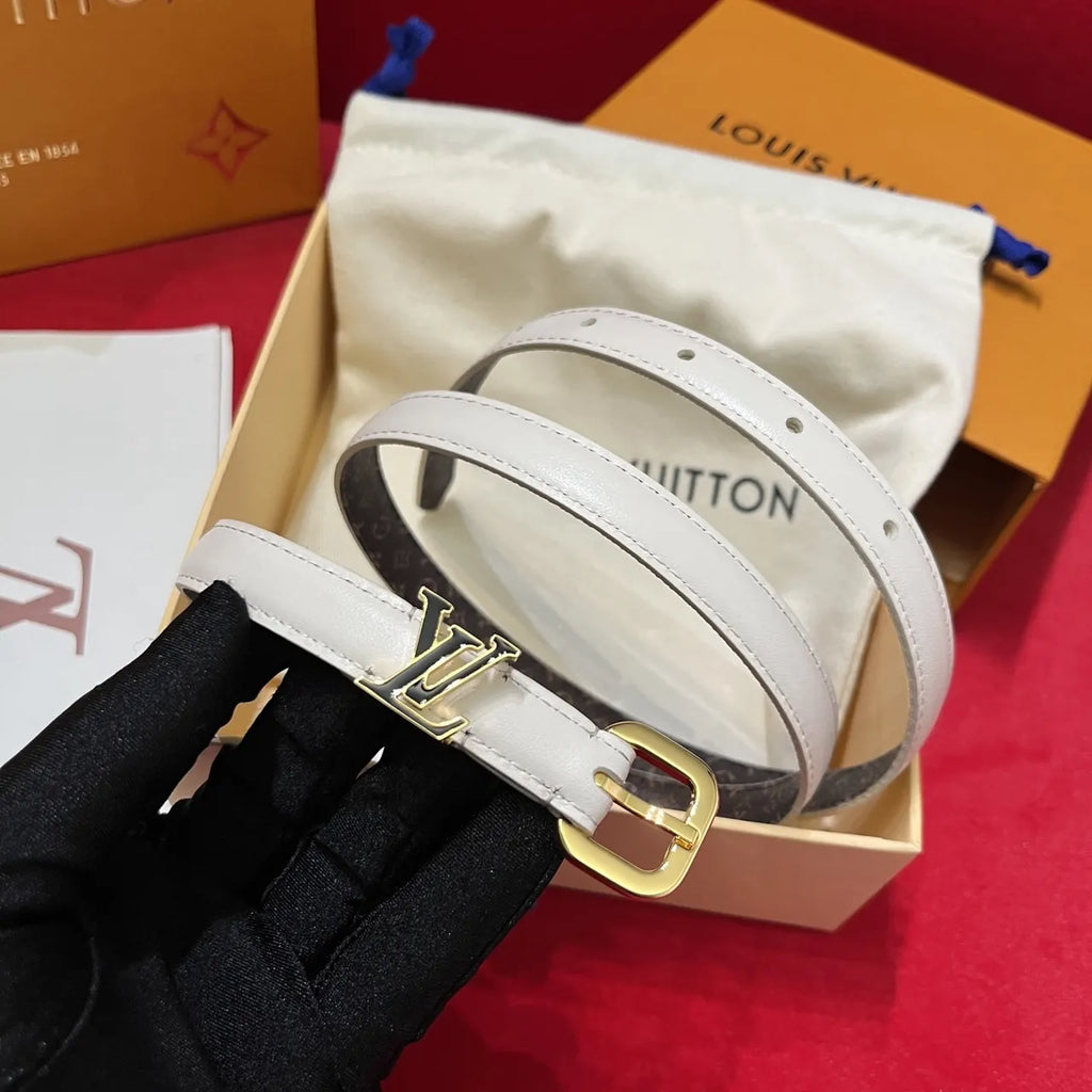 gold Louis Vuitton White Leather Belt - Hình 2