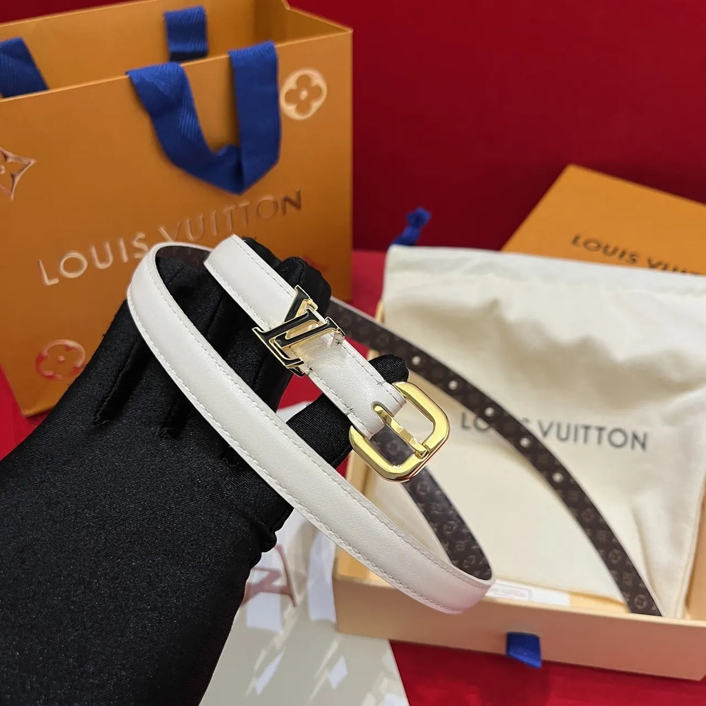 gold Louis Vuitton White Leather Belt - Hình 3