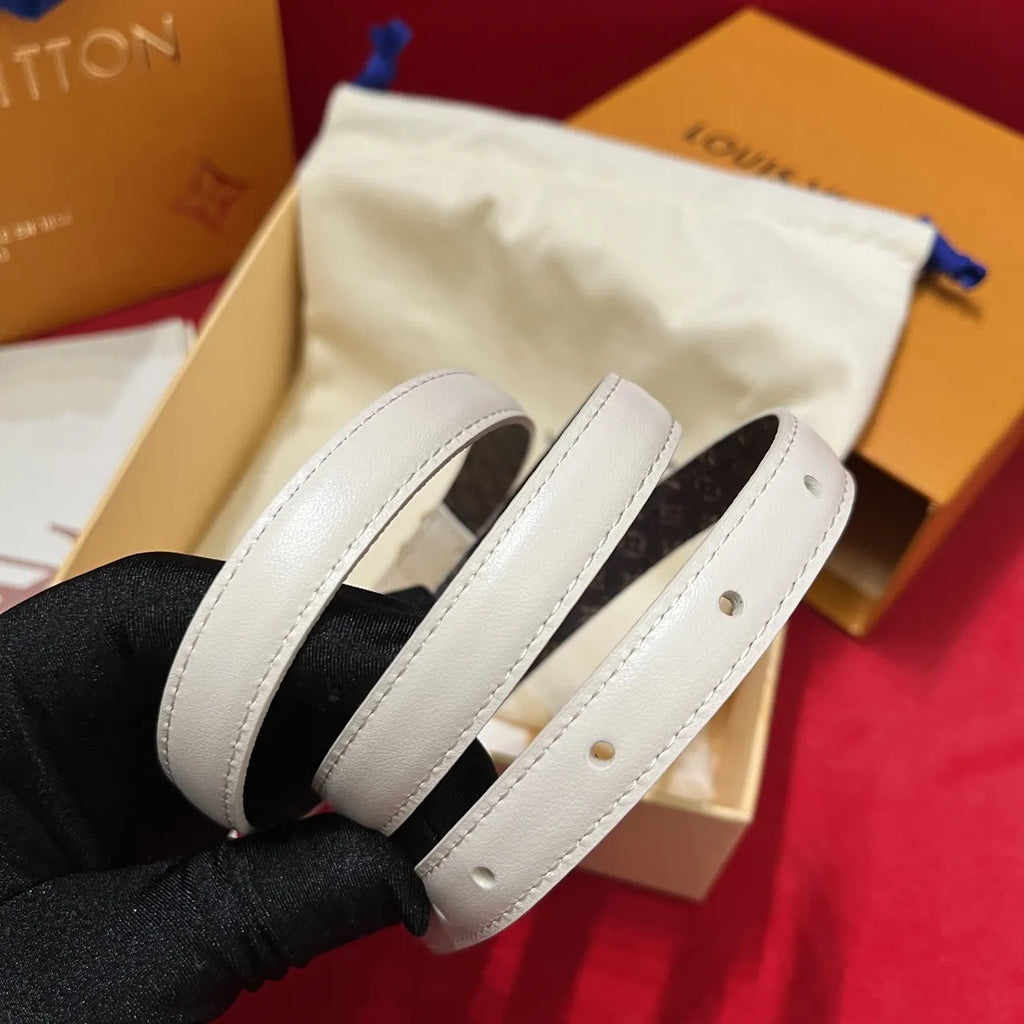 gold Louis Vuitton White Leather Belt - Hình 4