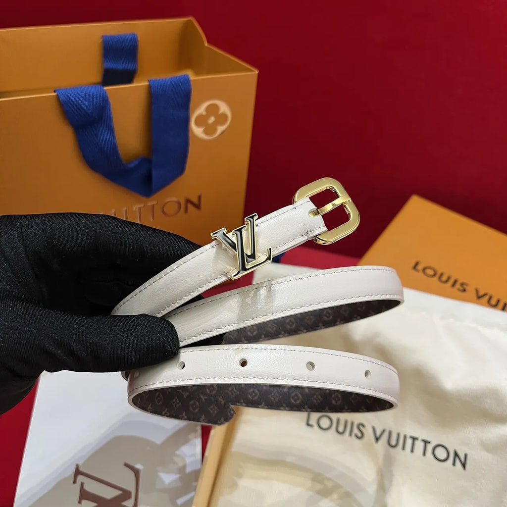 gold Louis Vuitton White Leather Belt - Hình 6