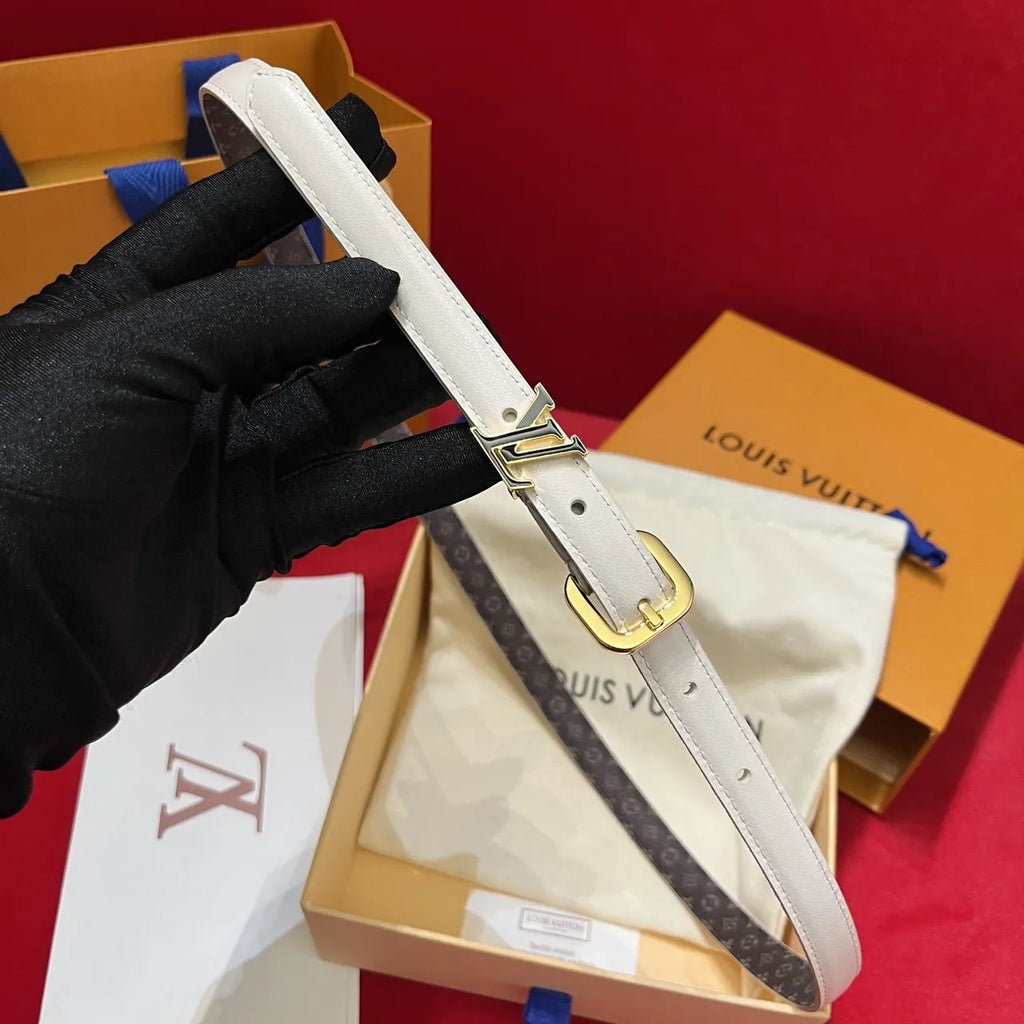 gold Louis Vuitton White Leather Belt - Hình 7