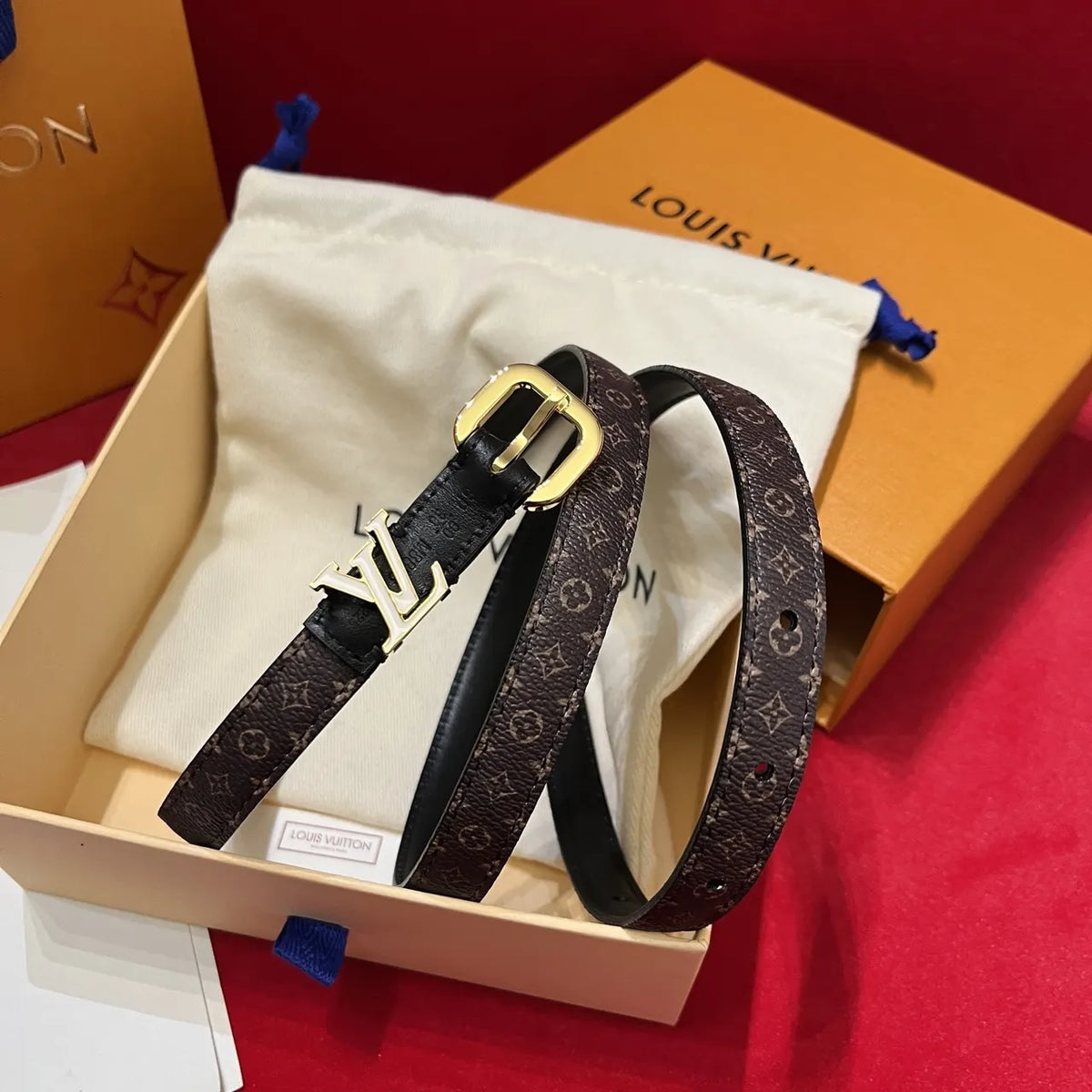 LV Monogram Skinny Belt Gold