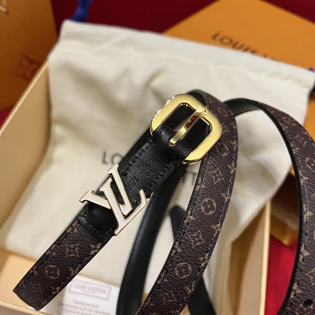 LV Monogram Skinny Belt Gold - Hình 3