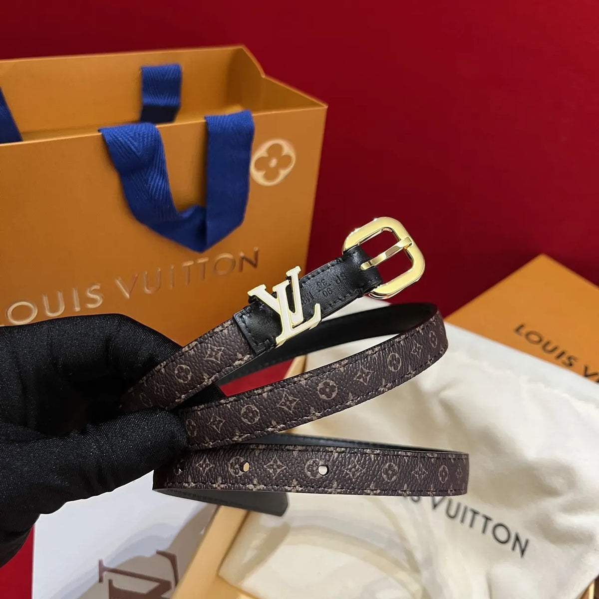 LV Monogram Skinny Belt Gold - Hình 7