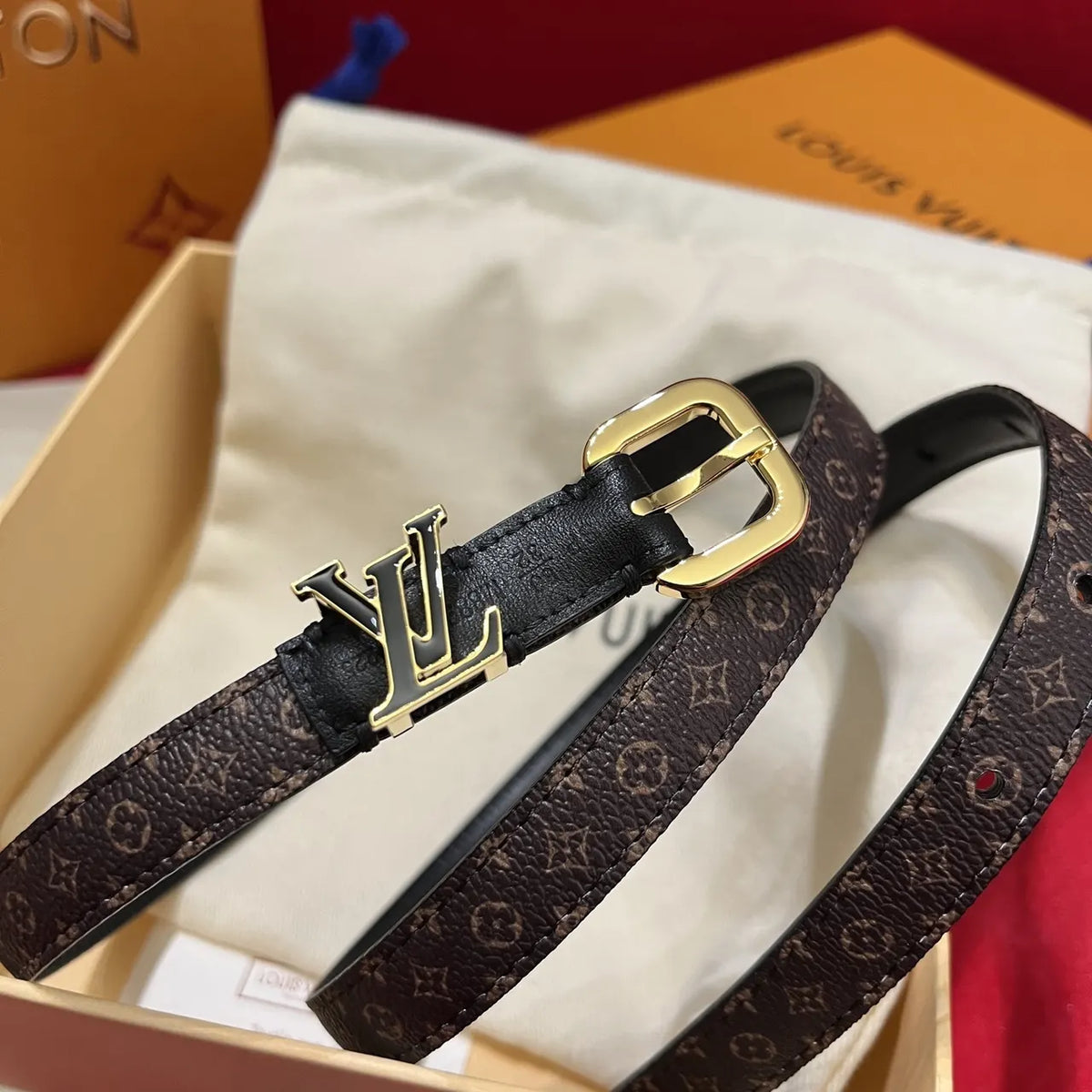 LV Monogram Canvas Belt Gold - Hình 4