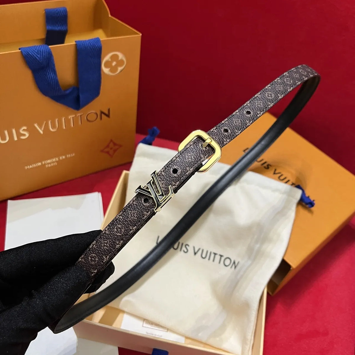 LV Monogram Canvas Belt Gold - Hình 8