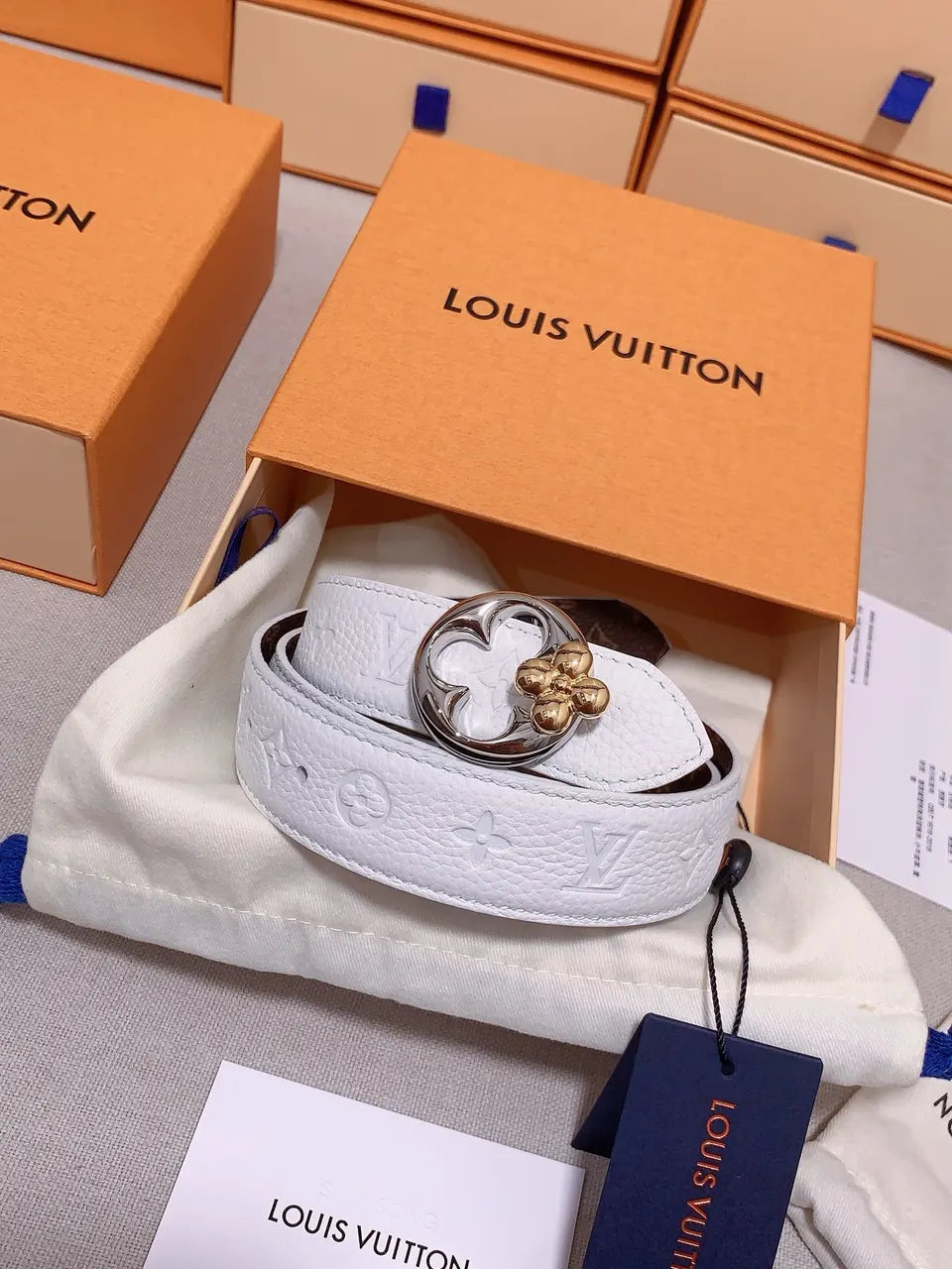 LV White Leather Clover Belt