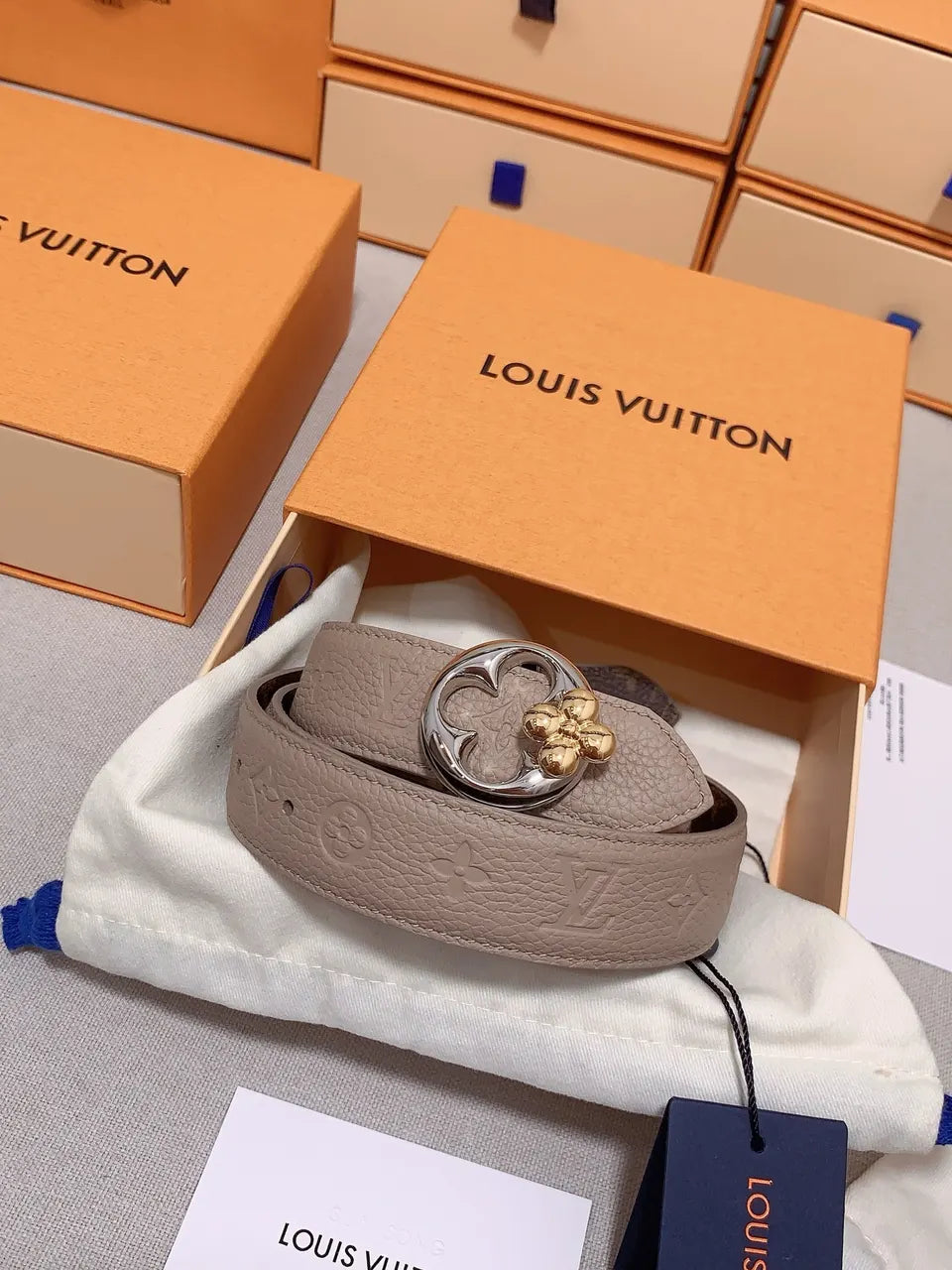 Louis Vuitton Taupe Flower Belt