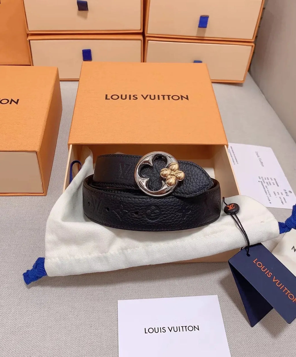 LV Black Leather Clover Belt