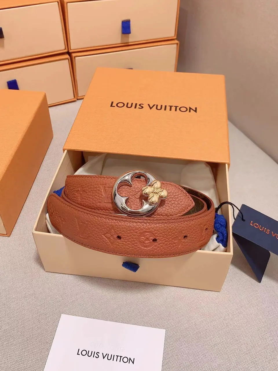 clover Louis Vuitton Tan Leather Belt