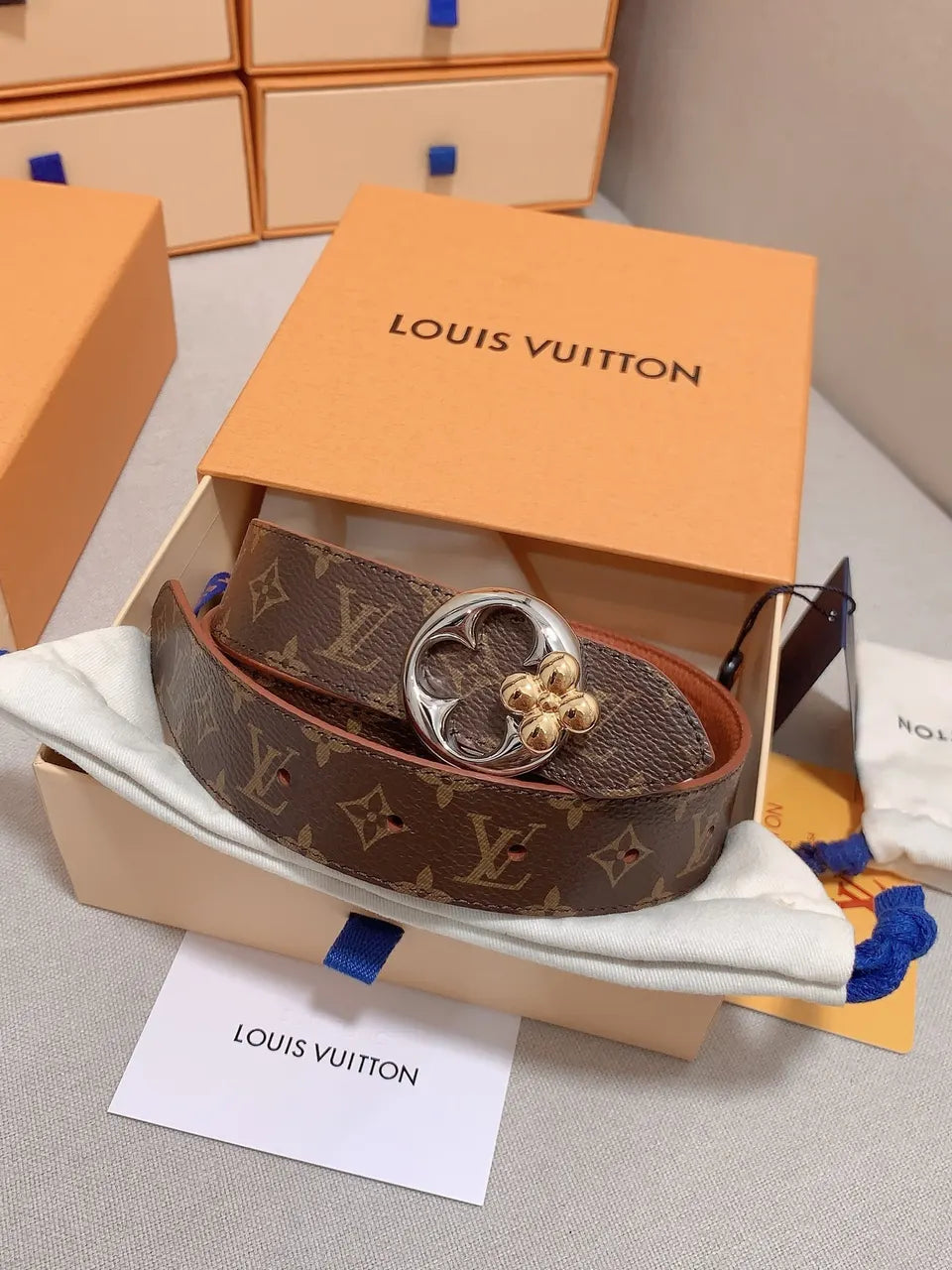 clover Louis Vuitton Tan Leather Belt - Hình 5