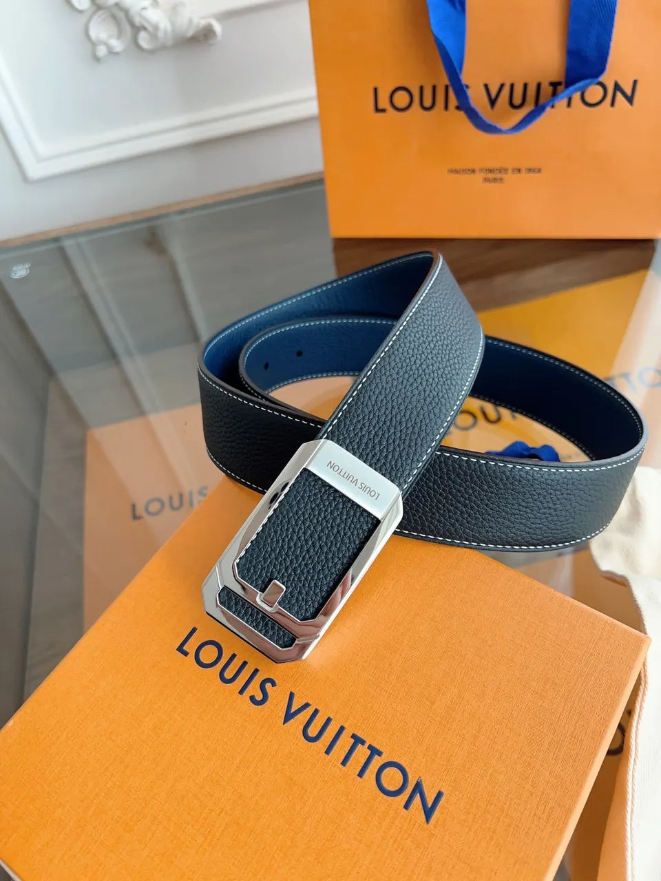 Louis Vuitton Black Belt Silver - Hình 2