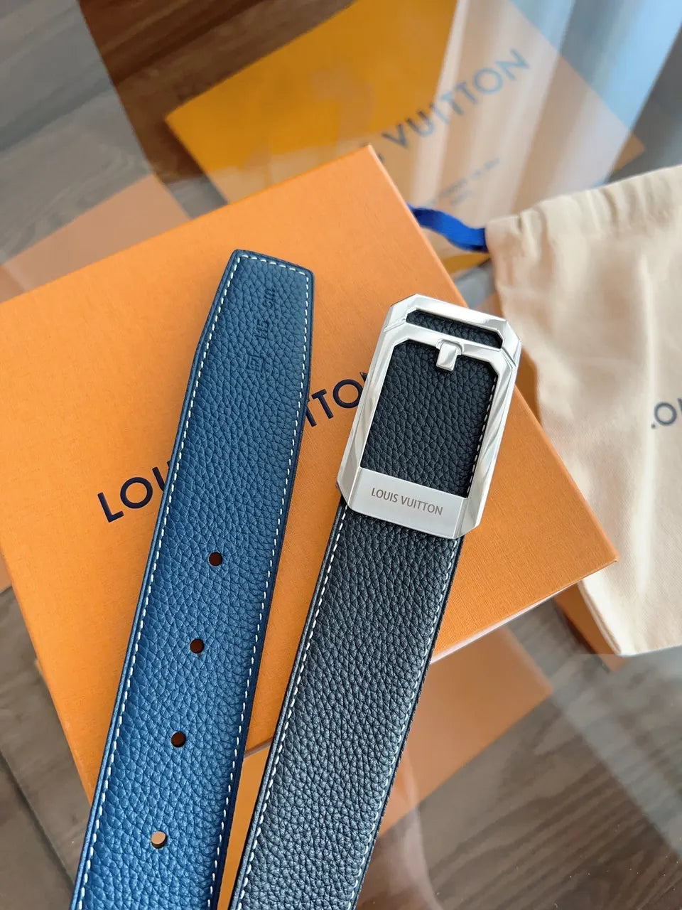 Louis Vuitton Black Belt Silver - Hình 3