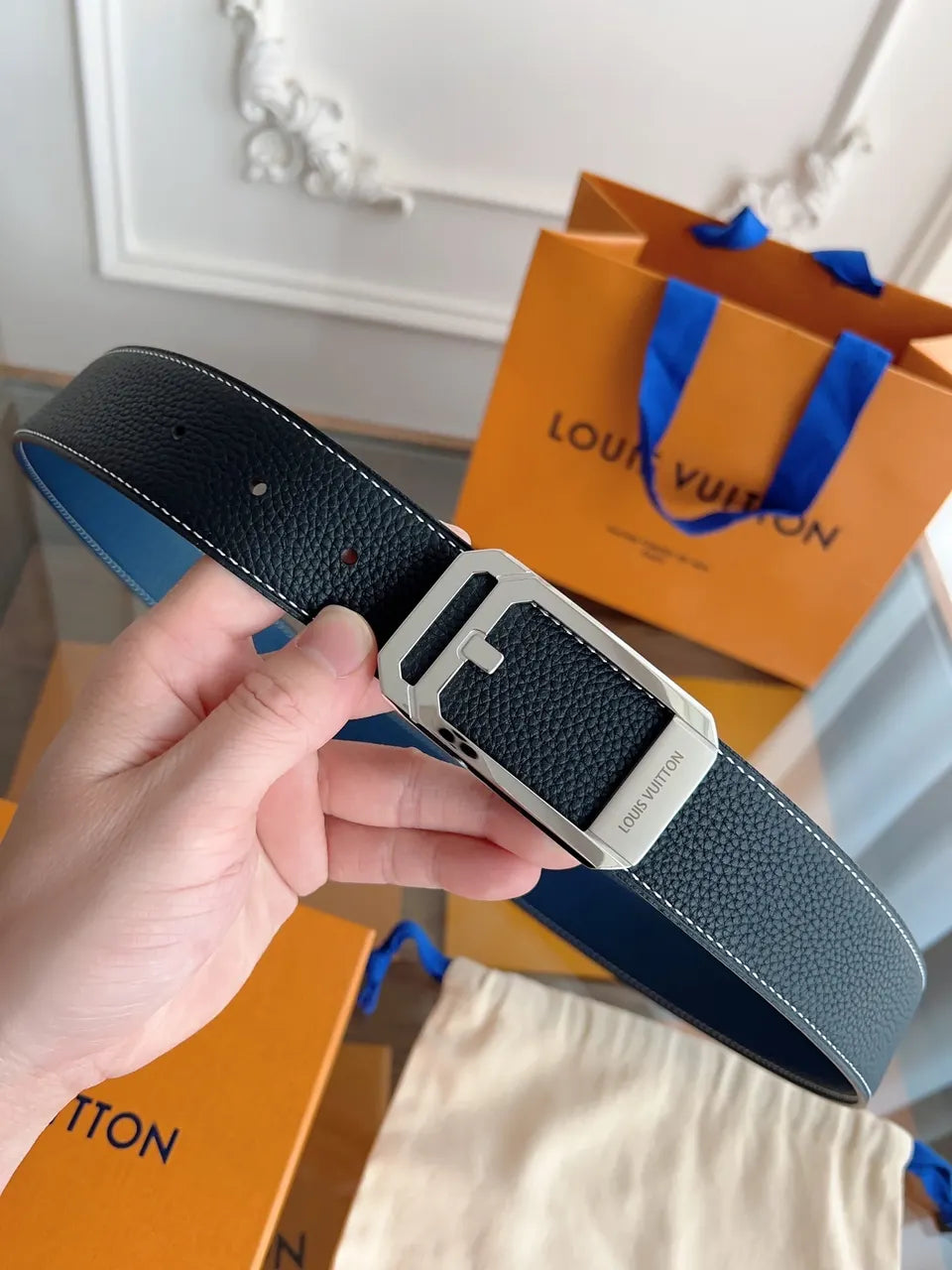 Louis Vuitton Black Belt Silver - Hình 5