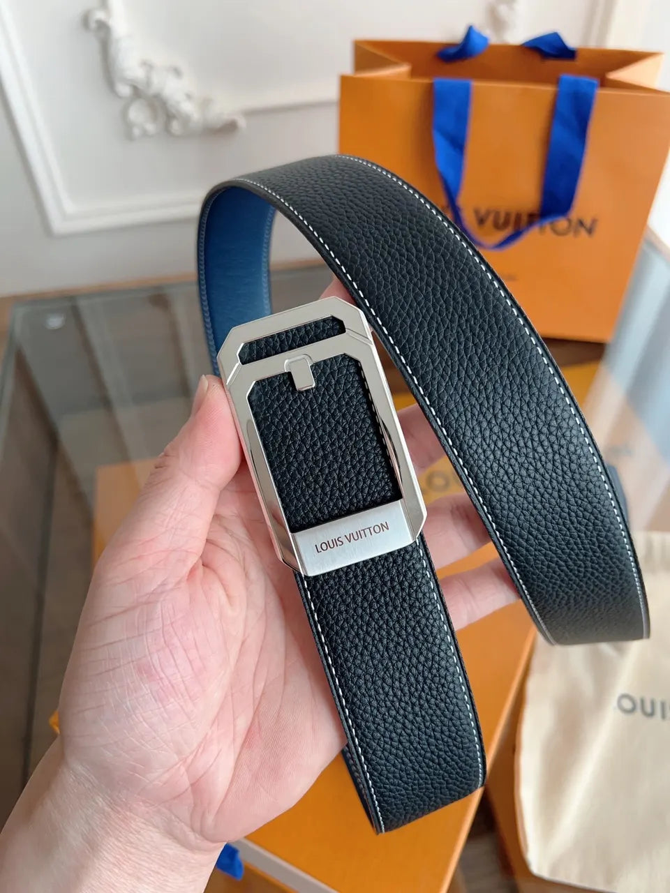 Louis Vuitton Black Belt Silver - Hình 7