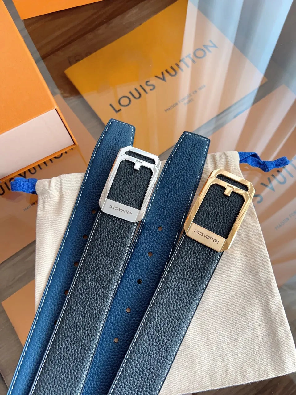 Louis Vuitton Black Belt Silver - Hình 9