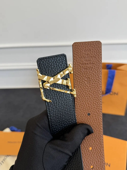 black Louis Vuitton Gold Buckle Belt - Hình 2