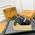 textured Louis Vuitton Black Leather Belt