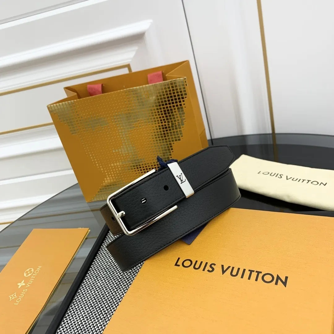 Louis Vuitton Black Grained Leather Belt - Hình 2