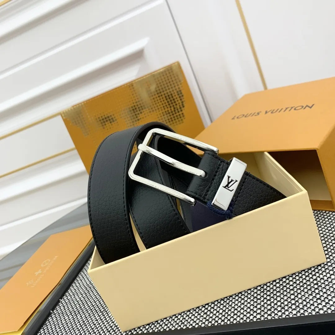 Louis Vuitton Black Grained Leather Belt - Hình 3