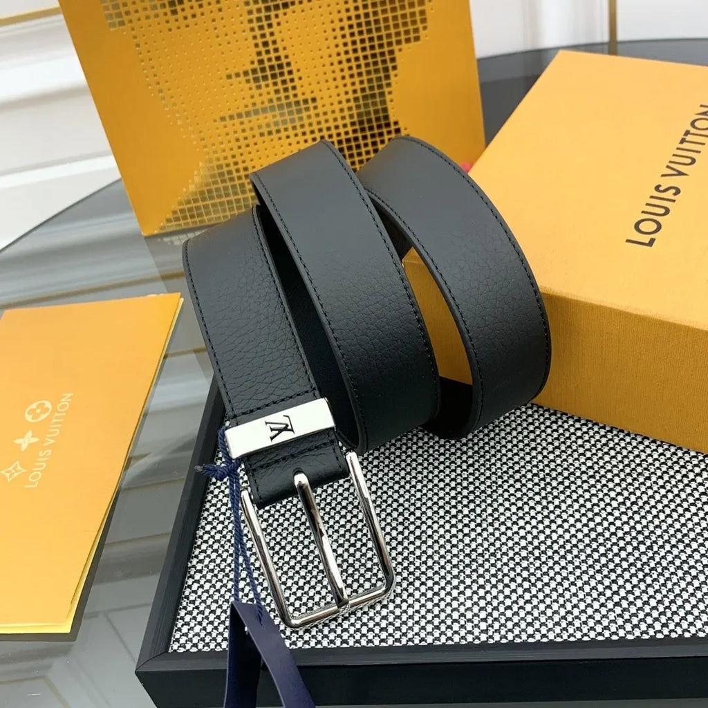Louis Vuitton Black Grained Leather Belt - Hình 4
