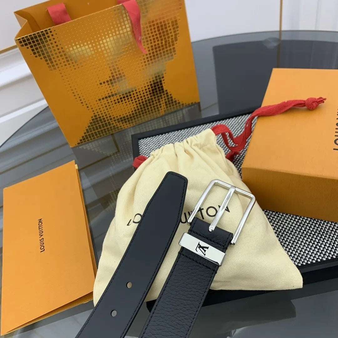 Louis Vuitton Black Grained Leather Belt - Hình 6