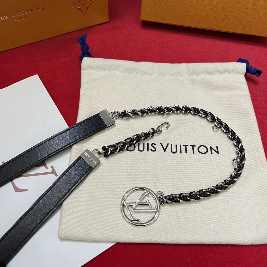 LV Black Leather Chain Belt - Hình 2