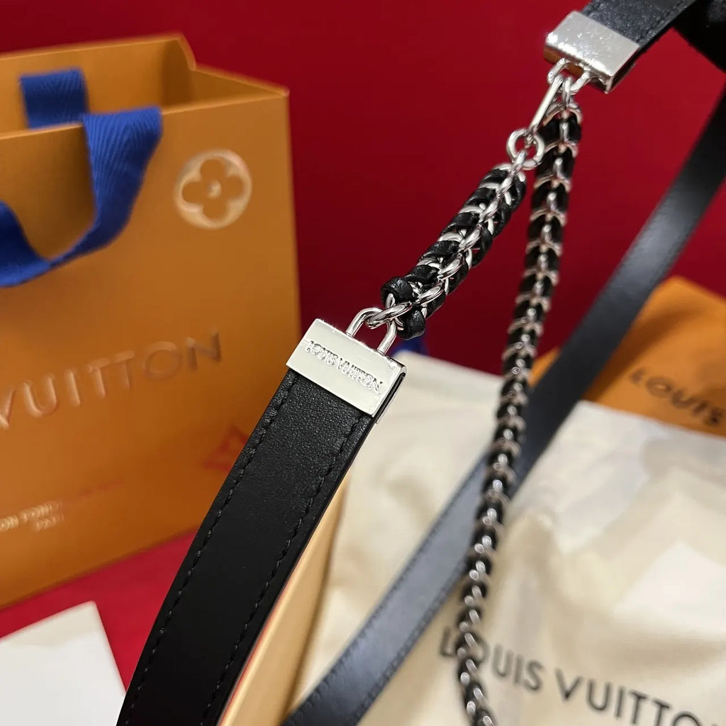 LV Black Leather Chain Belt - Hình 5