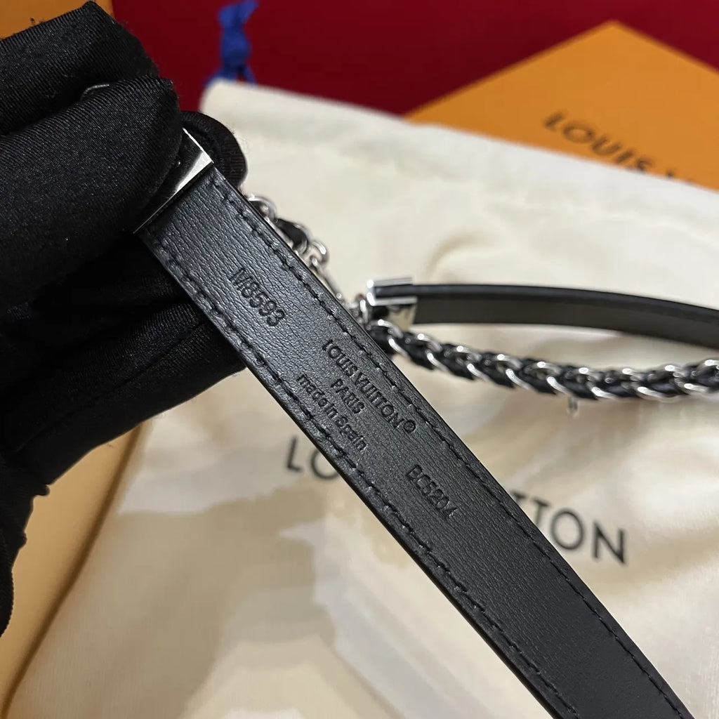 LV Black Leather Chain Belt - Hình 10
