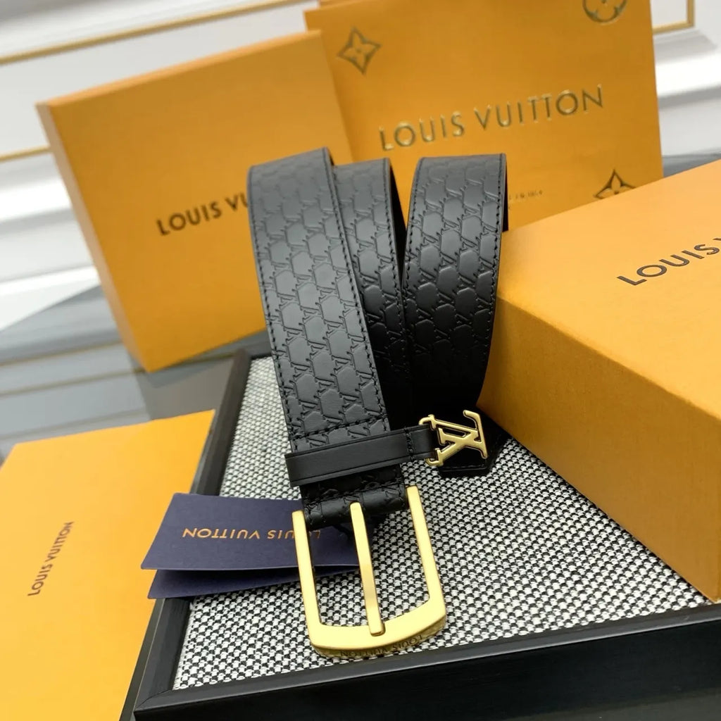 Louis Vuitton Embossed Black Leather Belt - Hình 2