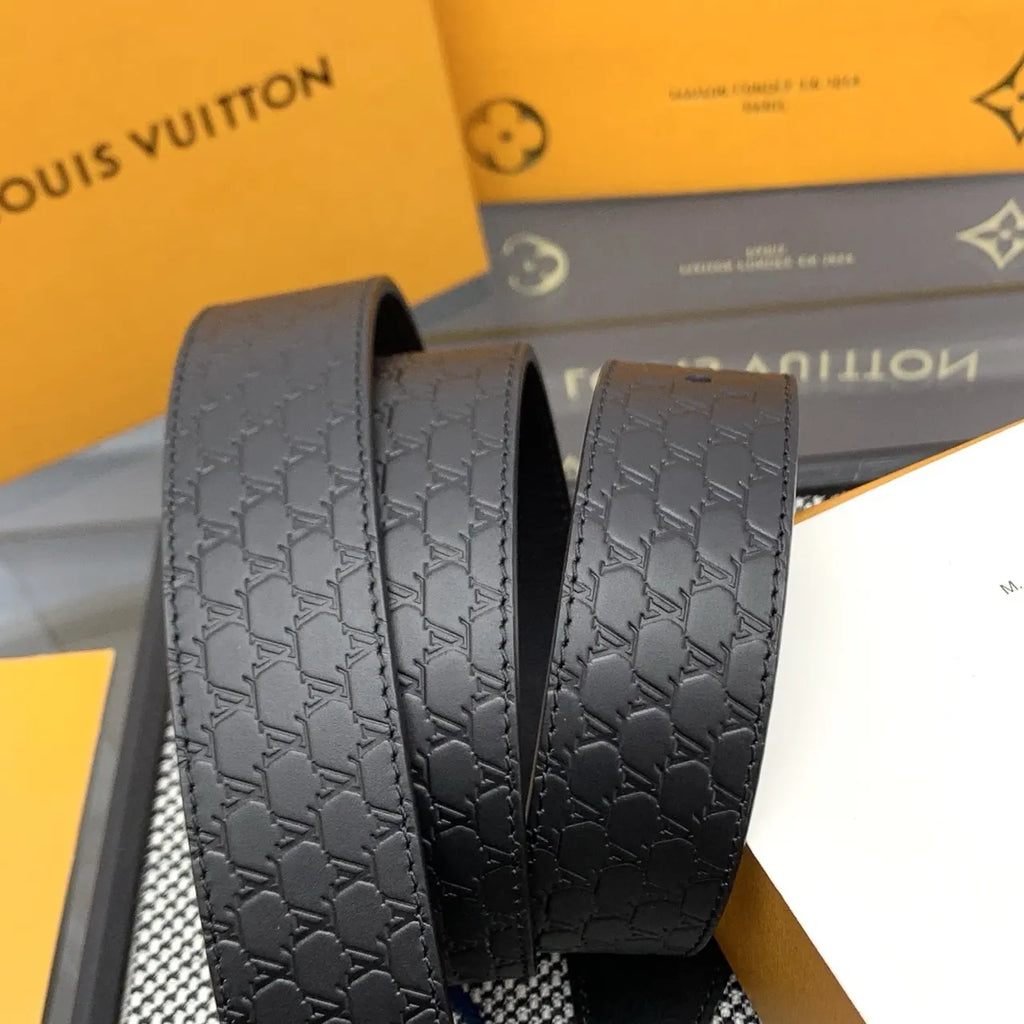Louis Vuitton Embossed Black Leather Belt - Hình 3
