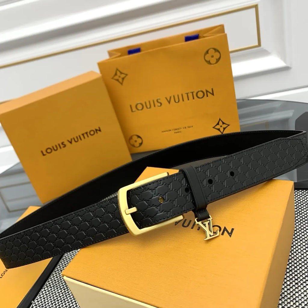 Louis Vuitton Embossed Black Leather Belt - Hình 4