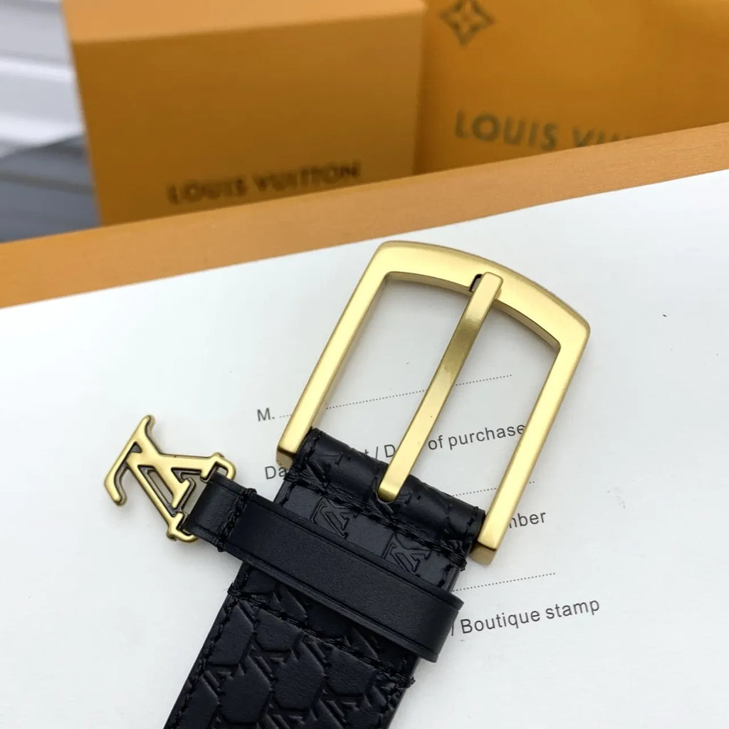 Louis Vuitton Embossed Black Leather Belt - Hình 7
