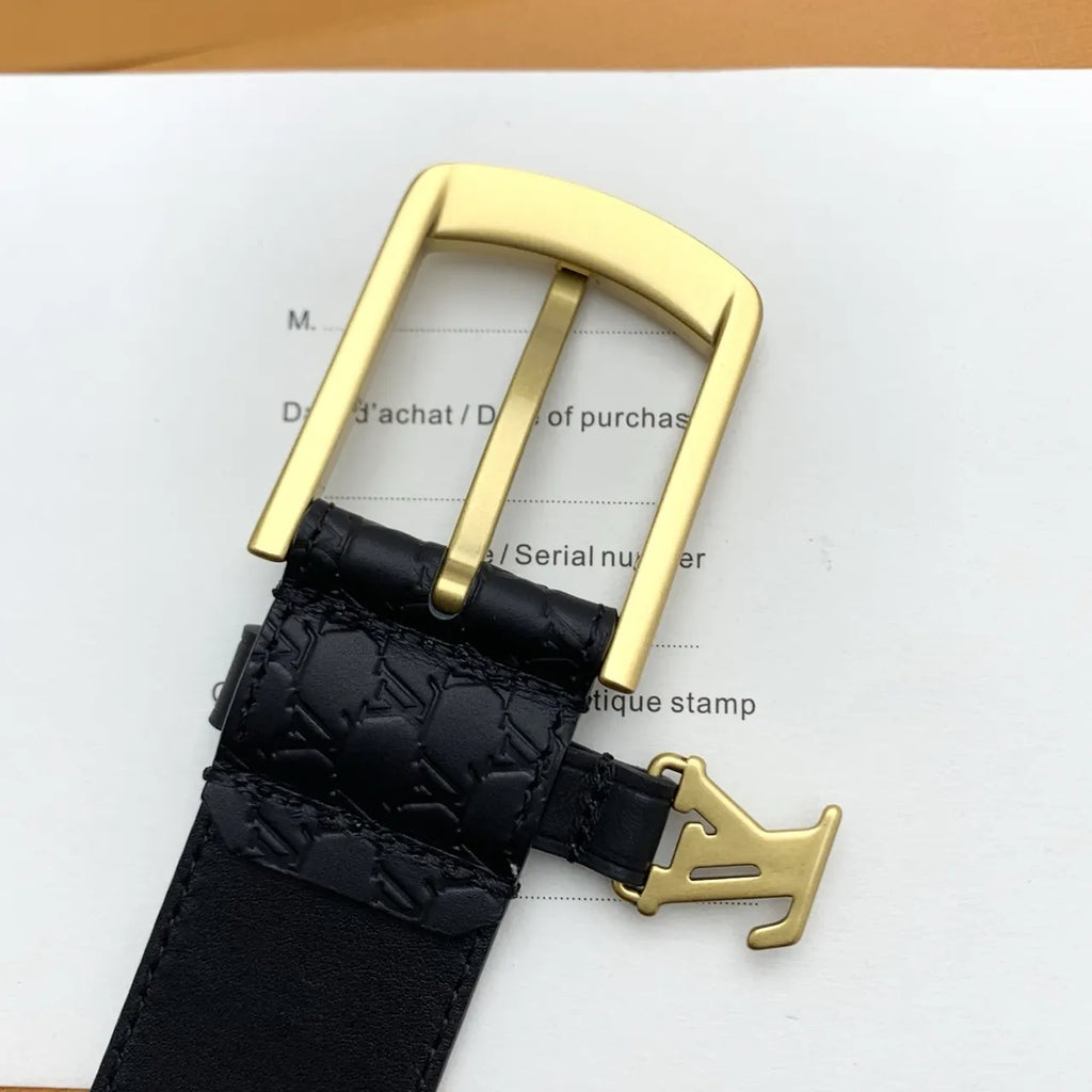 Louis Vuitton Embossed Black Leather Belt - Hình 8