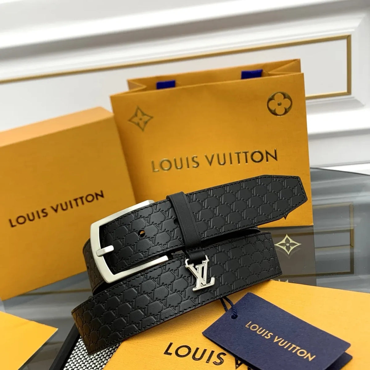 black Louis Vuitton Monogram Eclipse Belt
