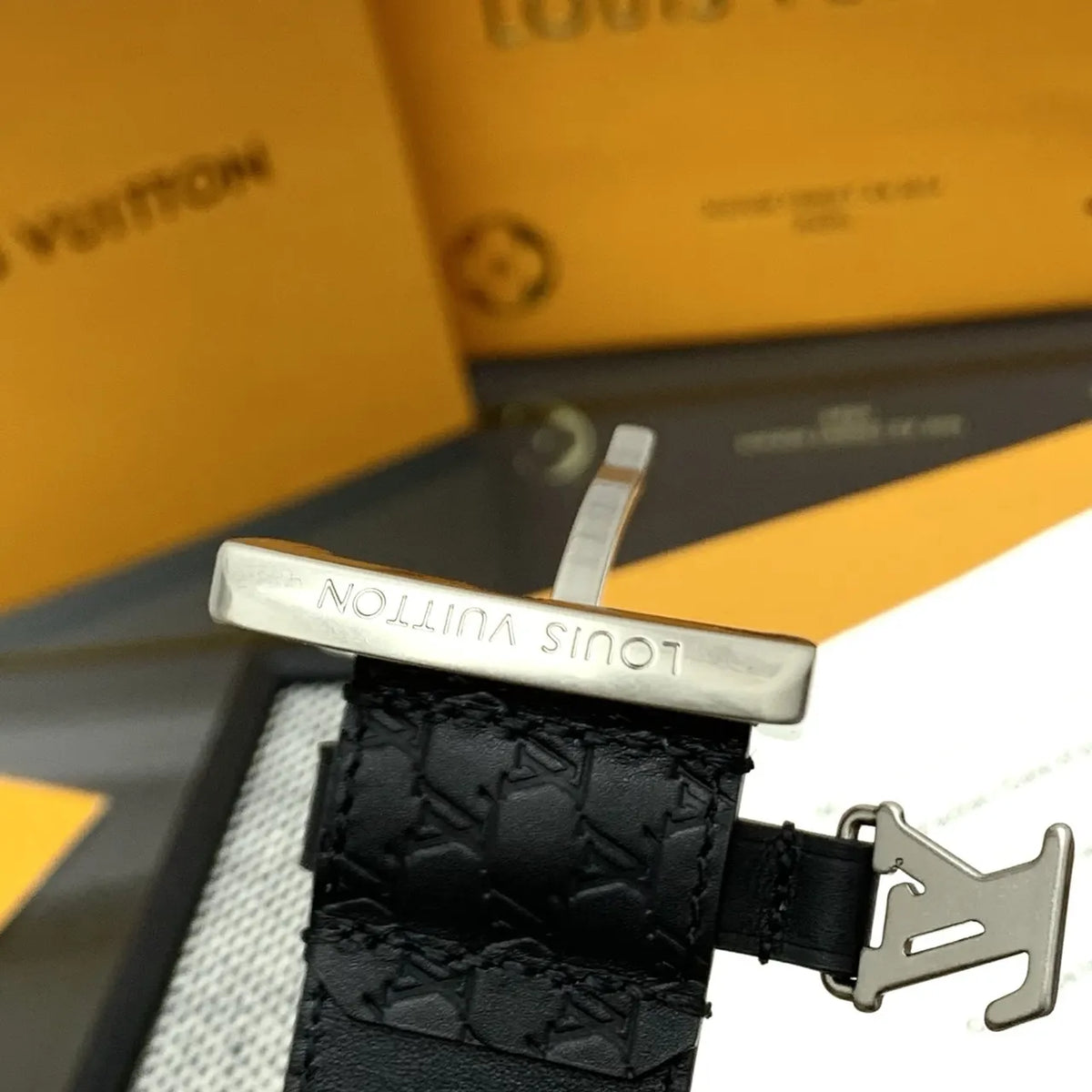 black Louis Vuitton Monogram Eclipse Belt - Hình 5