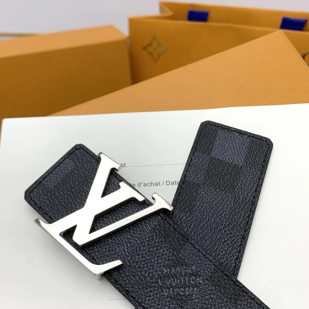 silver Louis Vuitton Graphite Damier Belt - Hình 3