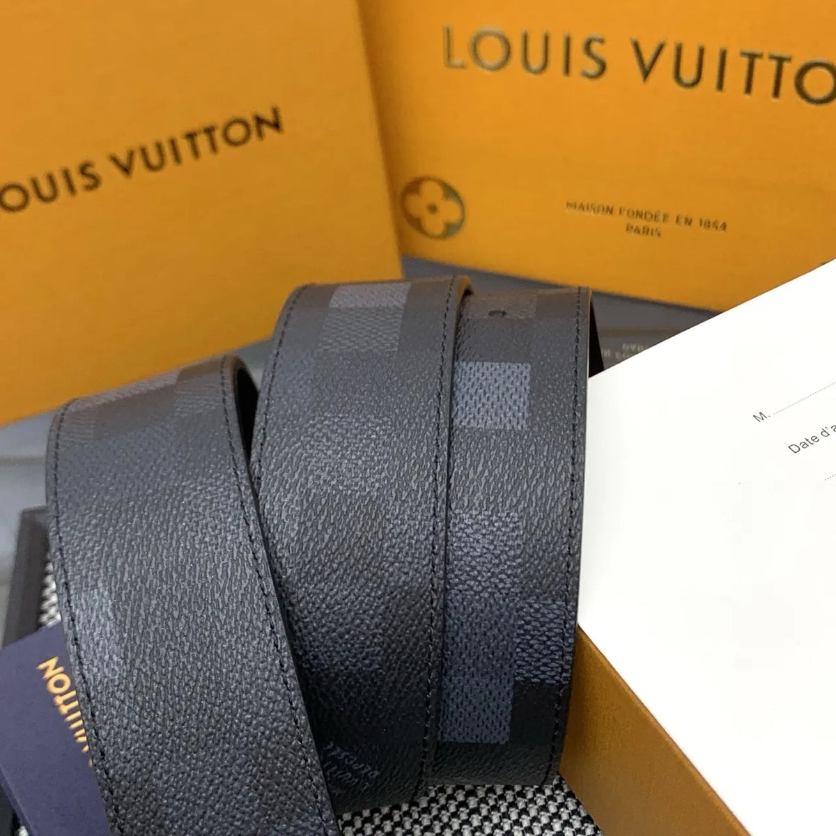 silver Louis Vuitton Graphite Damier Belt - Hình 6